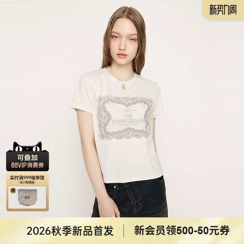 SLY 2026夏季新品复古风撞色字母印花休闲短袖T恤女030JSA90-4571