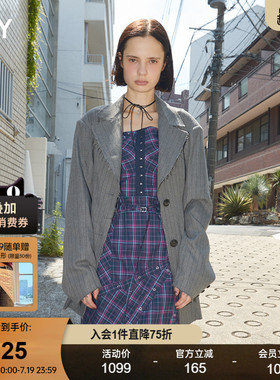 SLY 春季新品通勤风条纹毛边西装夹克外套女030IAZ30-1631