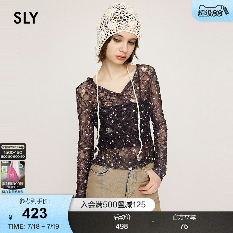 SLY 2025夏季新品撞色碎花蕾丝透视打底长袖小上衣030ISZ90-1361