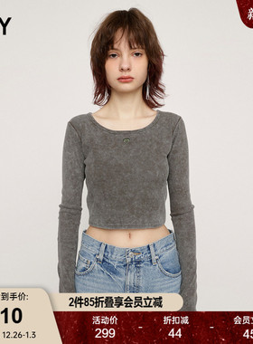 SLY 春季做旧扎染基础款圆领长袖正肩T恤女030HSI90-1830