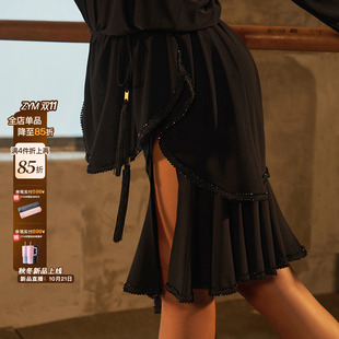 ZYM 半裙开叉大摆裙女生拉丁舞练功服简约百搭25095 荷叶