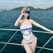 纯欲海军风泳装 性感水手肚兜抹胸比基尼海边绝美度假温泉泳衣女夏