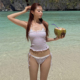 韩系纯欲风少女感格子蝴蝶结抹胸蕾丝花边比基尼海岛度假温泉泳衣