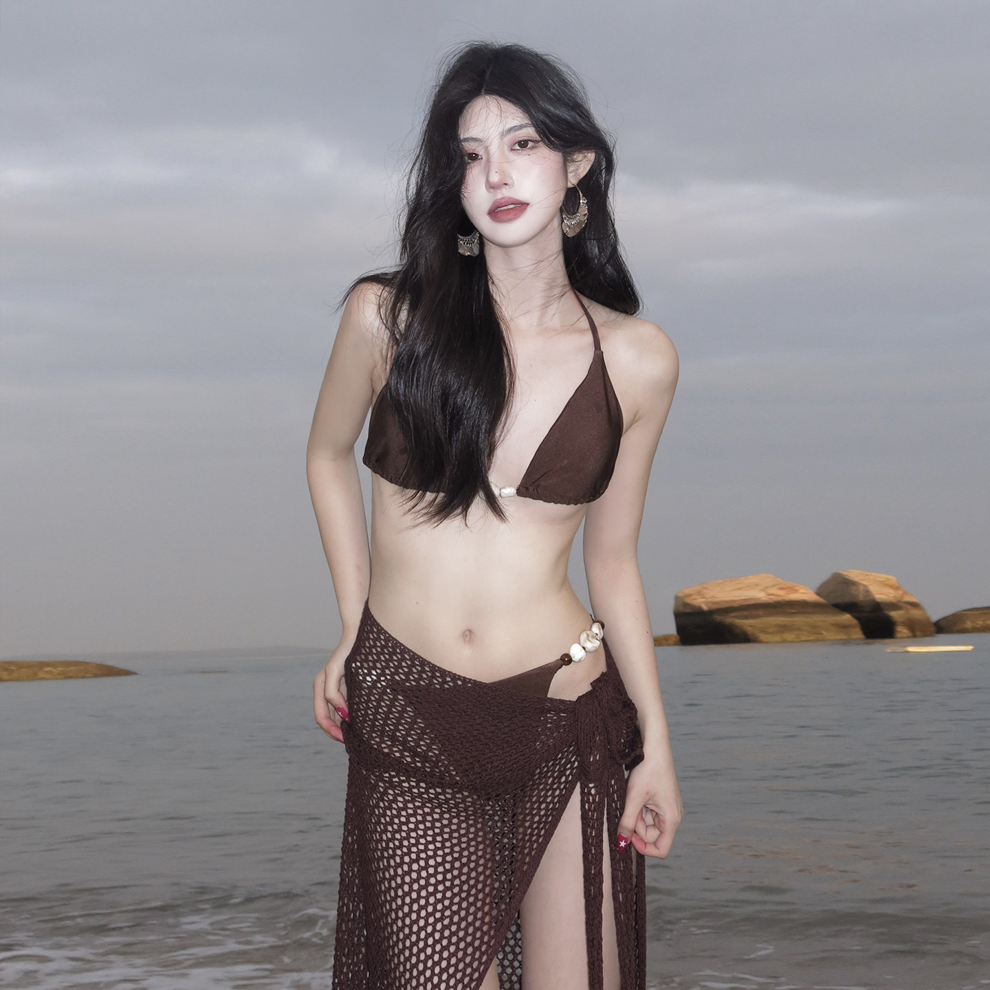 欧美海边度假风绝美热辣沙滩比基尼三件套bikini性感泡温泉泳衣女