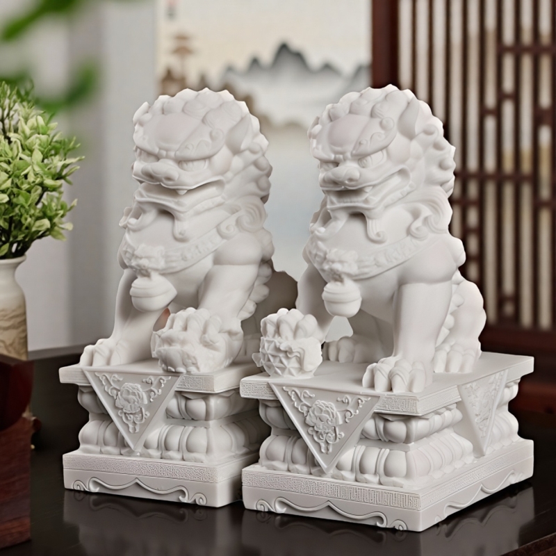 曲阳石雕汉白玉石狮子一对