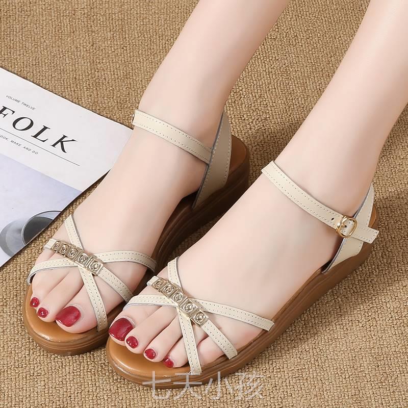 女鞋夏日新新品凉鞋牛筋鞋底女妈妈鞋款休闲时30081尚一字带真皮