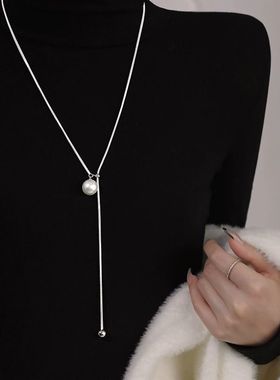珍珠流苏长款项链女简约时尚甜美毛衣链ins小众网红颈链潮