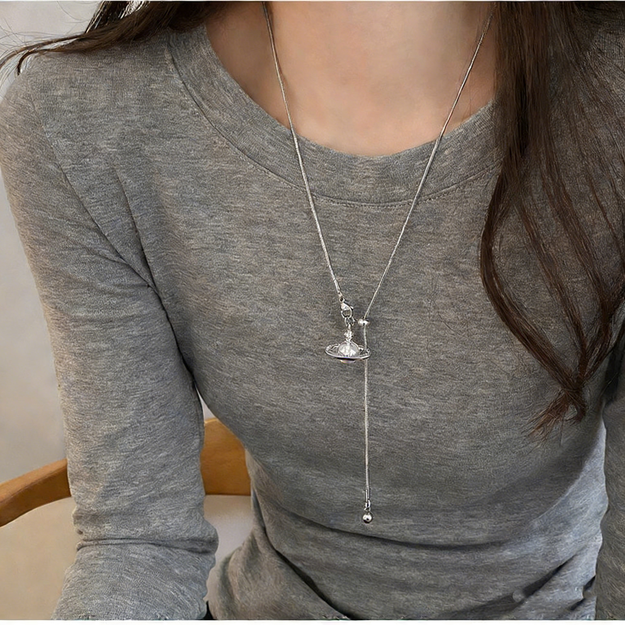 2026新款土星珍珠吊坠流苏项链女小众抽拉可调节毛衣链高级感配饰,饰品/流行首饰/时尚饰品新,项链,淘宝优惠券,粉丝福利购,淘宝优惠卷