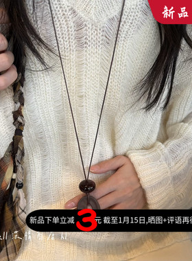 复古禅意平安扣绳编长款毛衣链