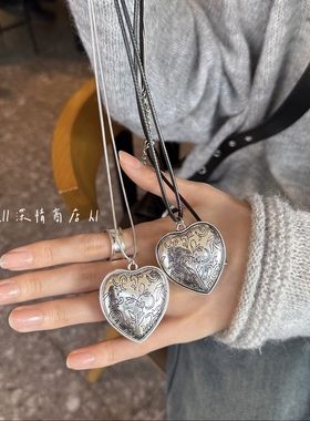 复古韩系爱心雕花长款项链百搭