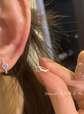 耳扣2025新款爆款耳圈小蓝色爱心耳环女精致百搭春夏粉色桃心耳钉