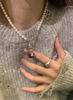 手工串珠珍珠项链方糖吊坠锁骨链
