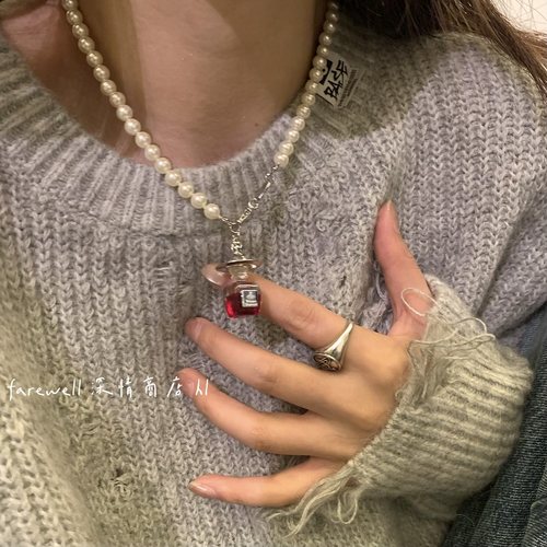 手工串珠珍珠项链方糖吊坠锁骨链