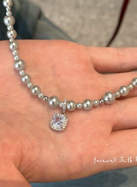 清冷轻奢集合～清冷贵气珍珠项链女 银灰色高奢锁骨链 巨显白颈链