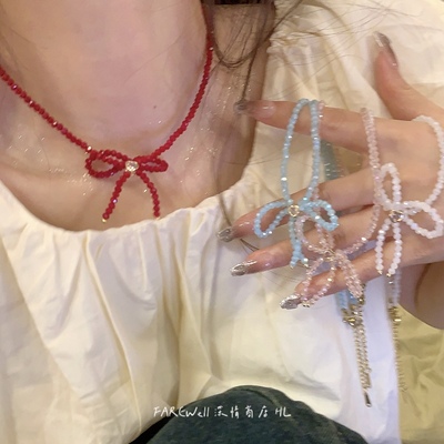 夏季多巴胺配饰项链女款2024新款度假蝴蝶结颈链甜酷小众锁骨链女