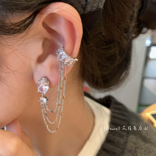 深情商店甜酷流苏多层链条耳钉