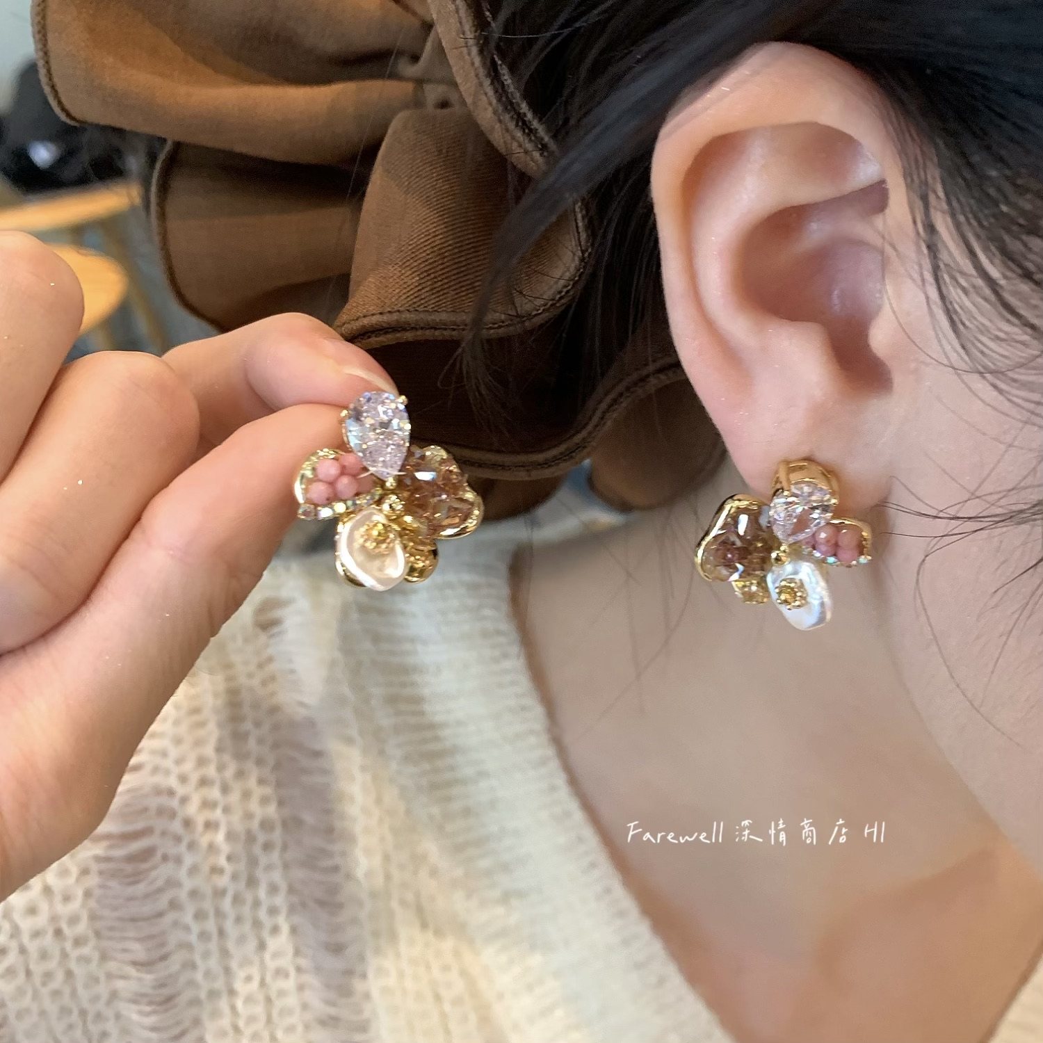 宫廷风花朵耳环 彩色宝石耳钉女小众设计感 金属轻奢高级感耳饰,饰品/流行首饰/时尚饰品新,耳钉,淘宝优惠券,粉丝福利购,淘宝优惠卷