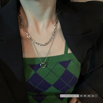 钛钢 双层项链女小众设计感高级感ins毛衣链2024年新款潮配饰女