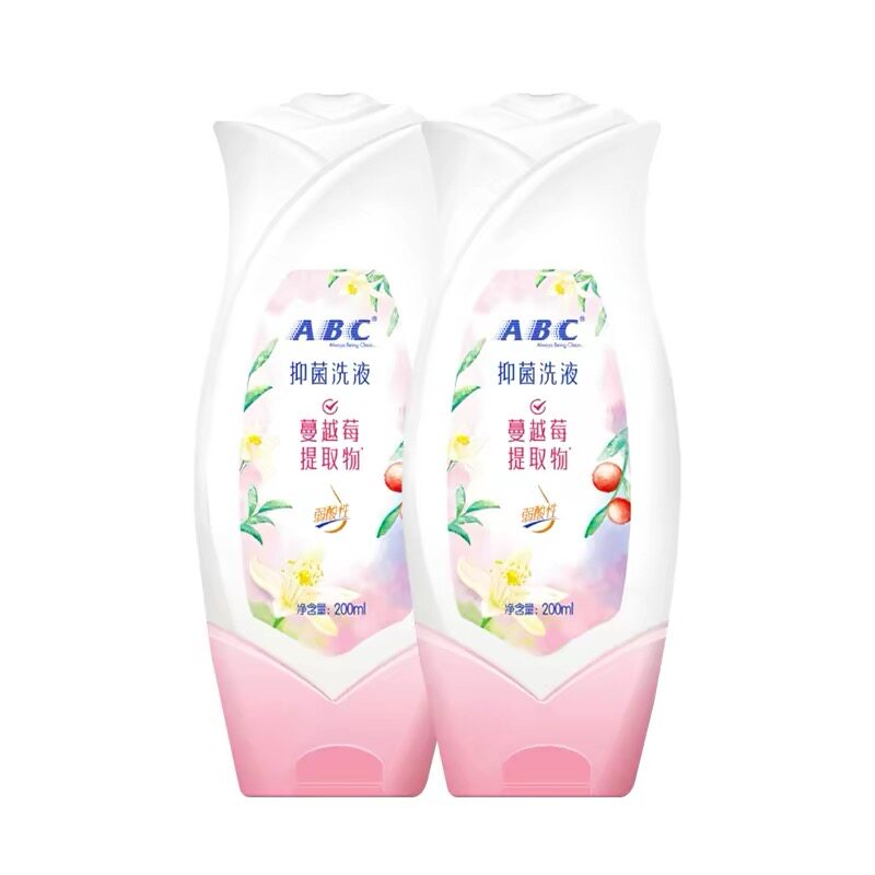 ABC女性护理液卫生洗护液小花朵温和不刺激私处蔓越莓200ML2瓶U01