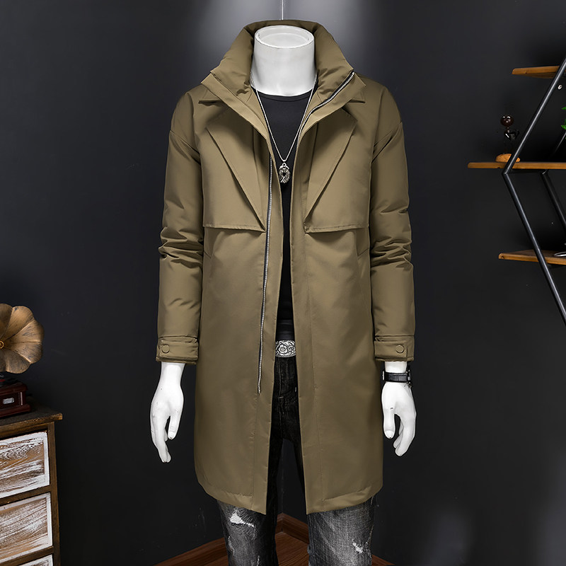 2026男士立领羽绒服休闲纯色商务白鸭绒长款外套86613/p335，男装羽绒服，钱塘7038(原5007）