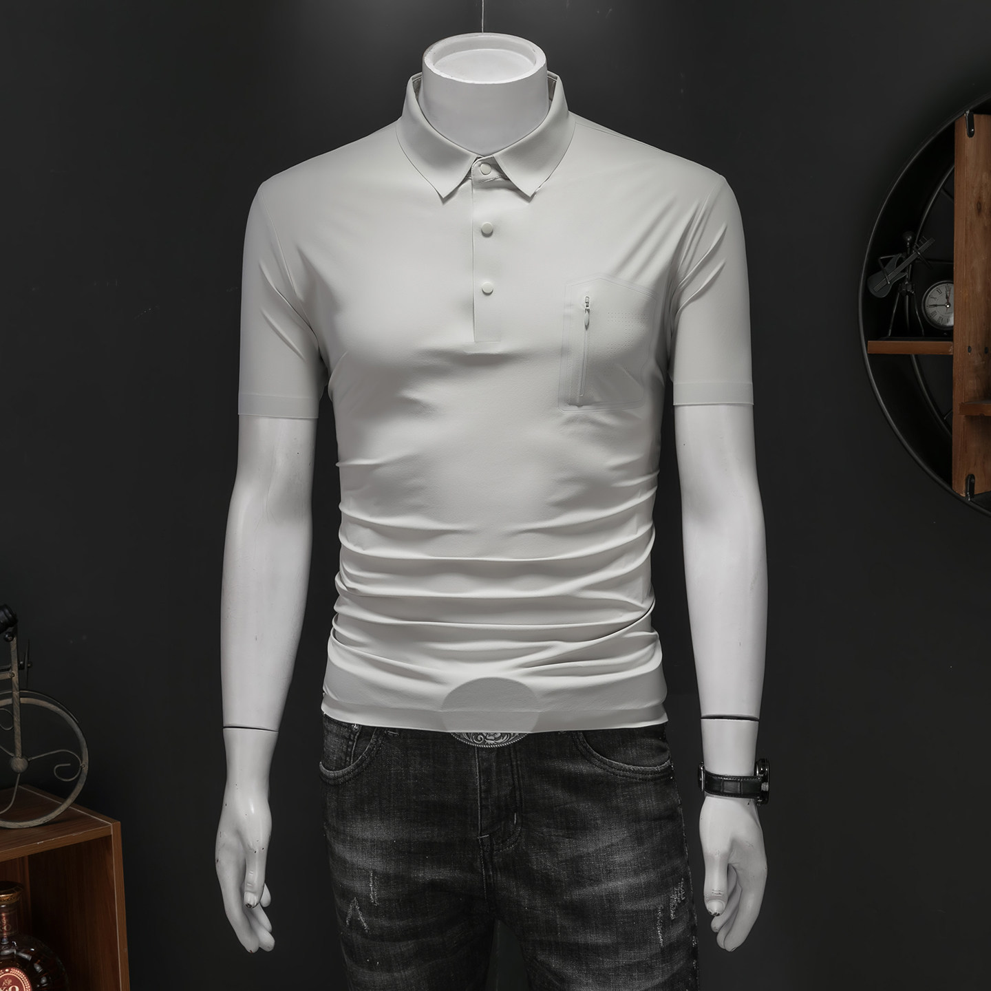 26夏季多色新款纯色商务冰丝无痕修身POLO衫翻领短袖2619-P68，男装Polo衫，钱塘7038(原5007）