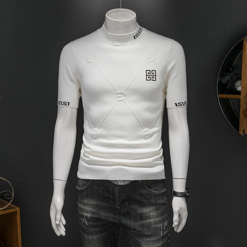 25新品秋冬男士羊毛衫圆领半袖刺绣厚毛衣针织衫打底衫89051p125，男装针织衫/毛衣，钱塘7038(原5007）