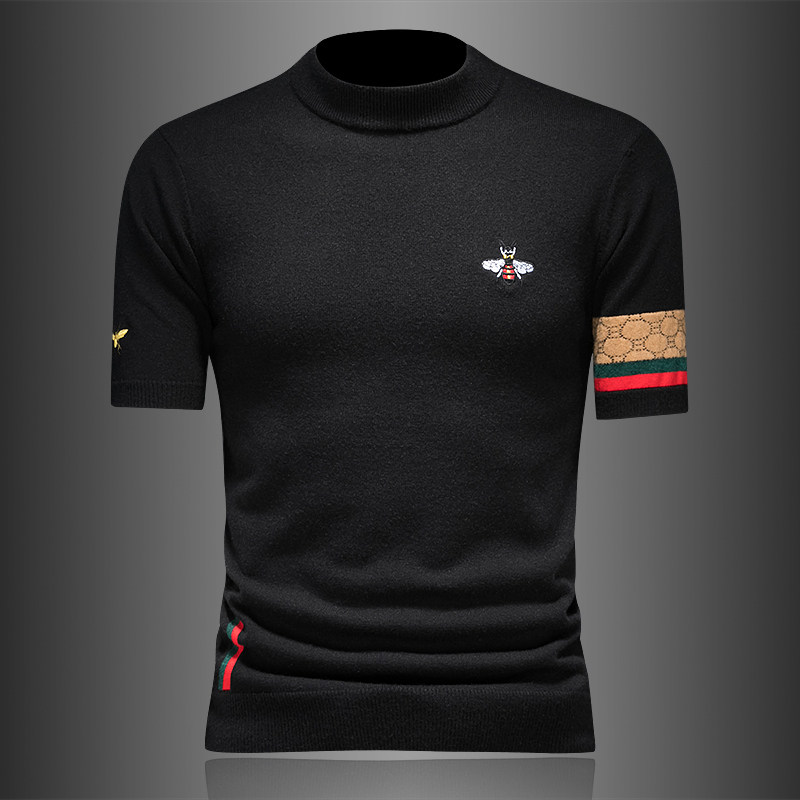 25新品秋冬男士羊毛衫圆领半袖刺绣厚毛衣针织衫打底衫89026p125，男装针织衫/毛衣，钱塘7038(原5007）
