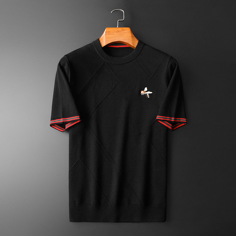 25新品秋冬男士羊毛衫圆领半袖刺绣厚毛衣针织衫打底衫89031p125，男装针织衫/毛衣，钱塘7038(原5007）