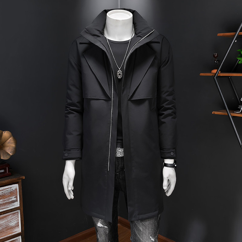 2026男士立领羽绒服休闲纯色商务白鸭绒长款外套86613/p335，男装羽绒服，钱塘7038(原5007）