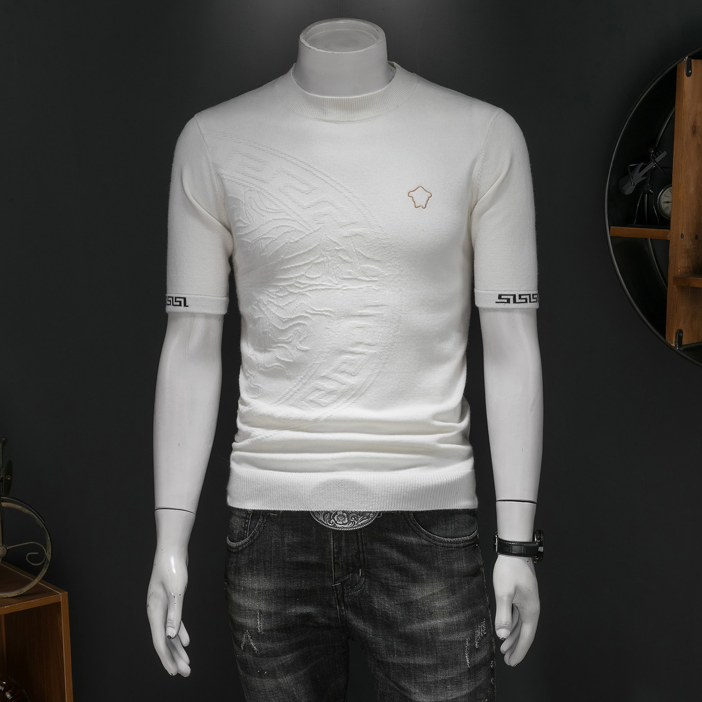 26新品秋冬男士羊毛圆领半袖提花厚毛衣针织衫打底衫26263p125,男装针织衫/毛衣,钱塘7038(原5007）