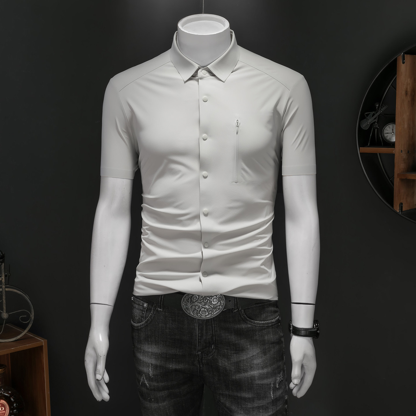 26夏季冰丝衬衫多色新款纯色商务无痕修身衬衫短袖2613-P78，男装衬衫，钱塘7038(原5007）