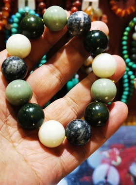 和田玉多宝手串16毫米大珠 男款手链 碧玉青天然玉石打磨视频看货