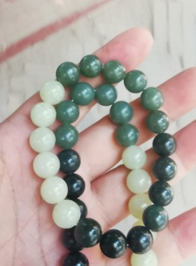 和田玉且末料十毫米渐变手串，从黑青到青白，个性手串 识货的来