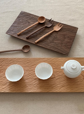 雨木｜手作餐盘 黑胡桃实木创意放牛排糕点水果托盘茶盘方形寿司