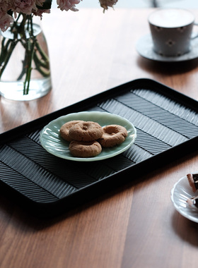 雨木|樱桃木黑色大漆盘 日式 手作木餐盘手工雕刻托盘西餐盘家用