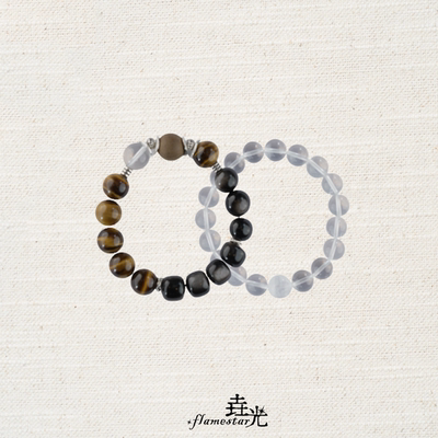 垚光星脉共生·虎眼石白水晶白幽灵黑曜石事业纯银男生水晶手串
