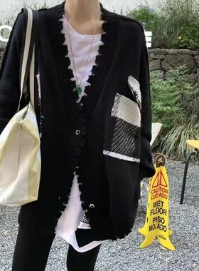 慵懒风毛衣开衫女秋冬新款韩版外穿宽松小众针织外套