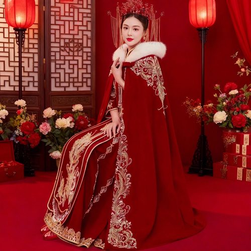 新娘秀禾服披风加厚毛领披风