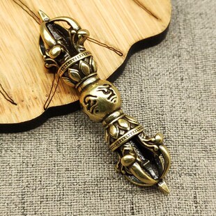 纯铜西藏密宗法器六字箴言降魔杵手工黄铜钥匙扣五股金刚杵小挂件