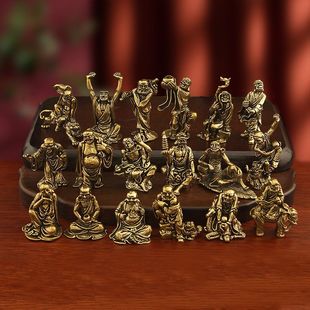 黄铜十八罗汉佛像降龙伏虎罗汉整套摆件禅意中式招茶宠桌面工艺品
