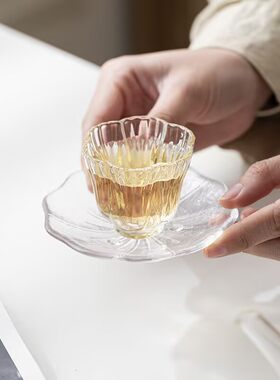 高硼硅花瓣小杯子杯垫茶盏小酒杯
