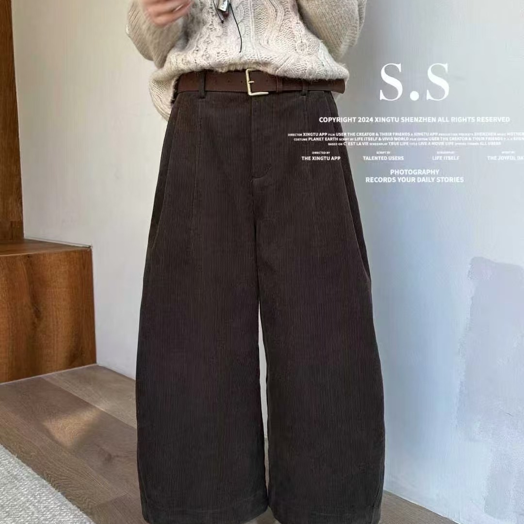S-SHE56263冬季新款泡腿裤带腰带宽松显瘦韩版休闲裤女2025冬新款