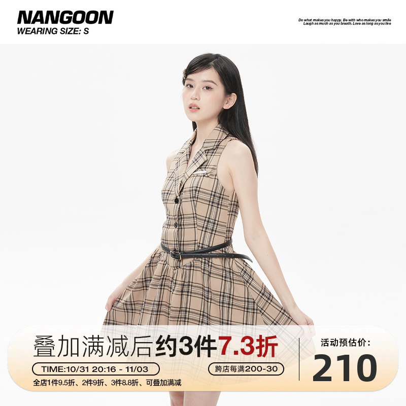 NANGOON 无袖格子连衣裙女夏新款设计感小众裙子高级气质百搭