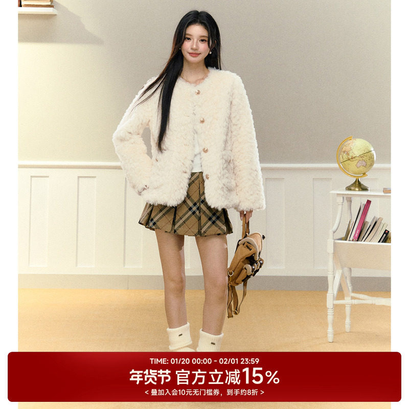 NANGOON 皮毛一体高级感毛毛短外套冬季新款女小个子白色上衣保暖,女装/女士精品,短外套,淘宝优惠券,粉丝福利购,淘宝优惠卷