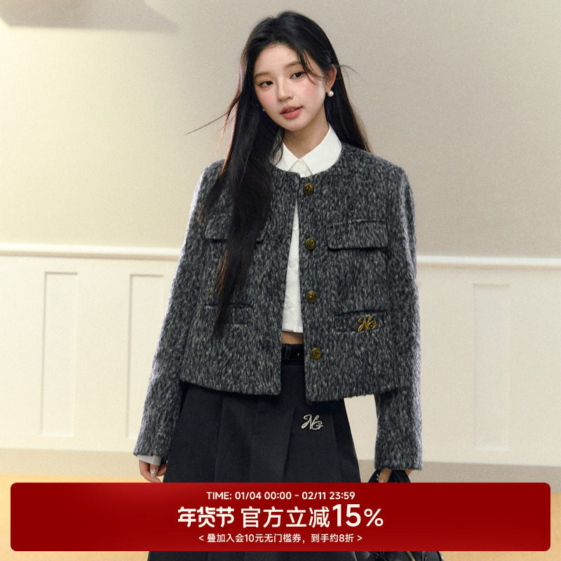 NANGOON 杂灰色毛呢小香风短外套秋冬原创设计感保暖设计感上衣女,女装/女士精品,毛呢外套,淘宝优惠券,粉丝福利购,淘宝优惠卷