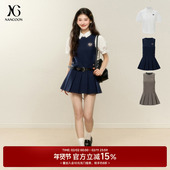 原创设计感百搭白色收腰衬衫 短袖 上衣无袖 NANGOON 百褶连衣裙套装