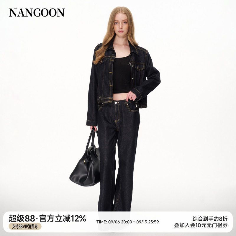 莱赛尔翻领撞色牛仔套装图片