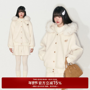 NANGOON 原创设计毛呢连帽冬季羊毛保暖毛领宽松休闲外套