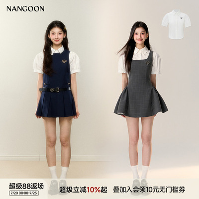 NANGOON 原创设计感百搭白色收腰衬衫短袖上衣T恤翻领