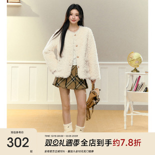 女小个子白色上衣保暖 新款 NANGOON 皮毛一体高级感毛毛短外套冬季